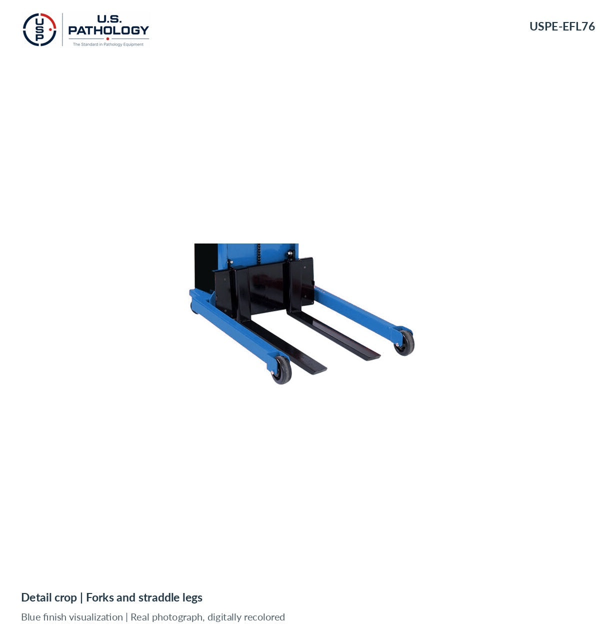 USPE-EFL76 fork-detail, genuine reference photograph with digitally proposed blue finish; supplied platform and finish subject to confirmation