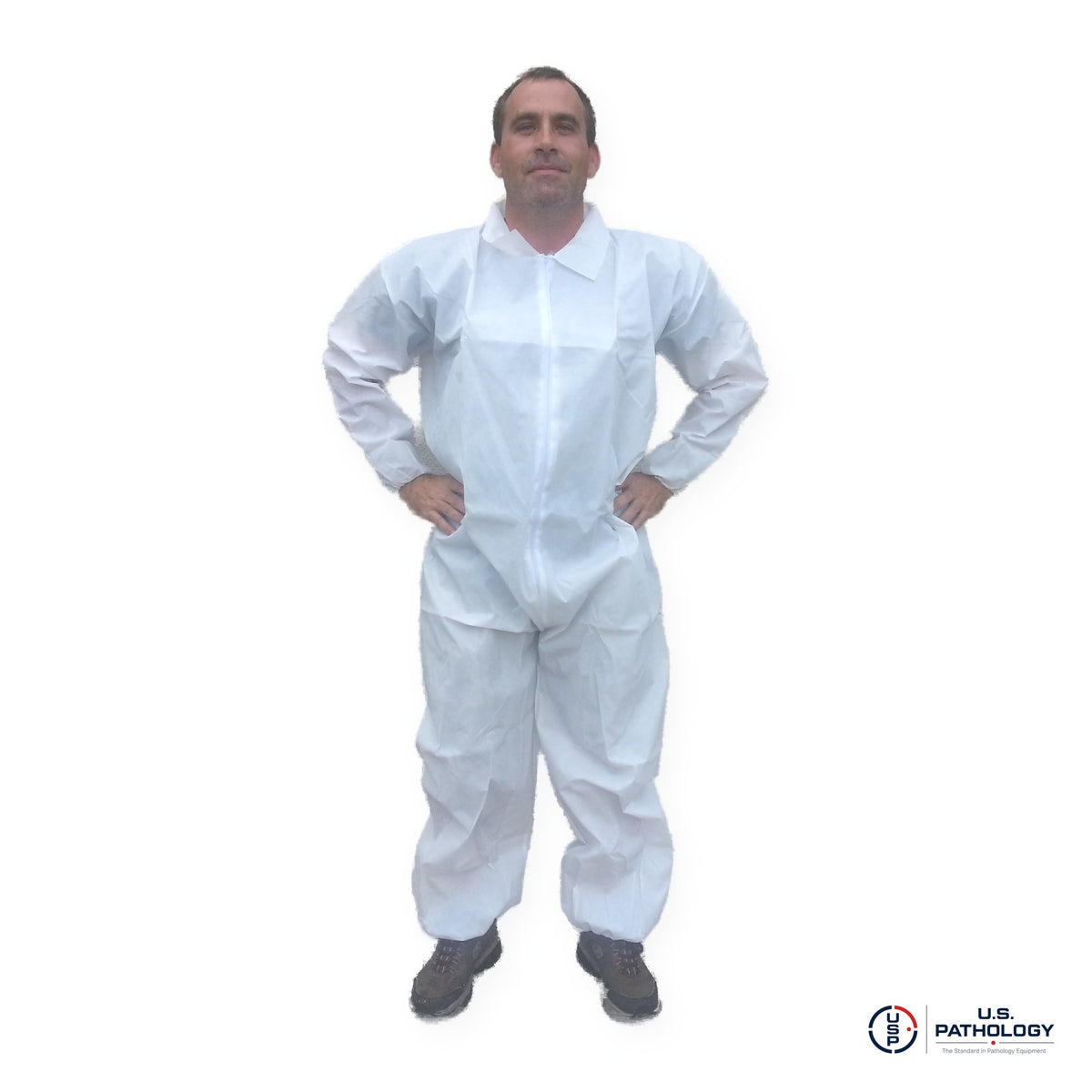 USPE Fluid-Resistant Embalming Coverall, PE-Coated, Elastic Wrists & Ankles – Case of 25