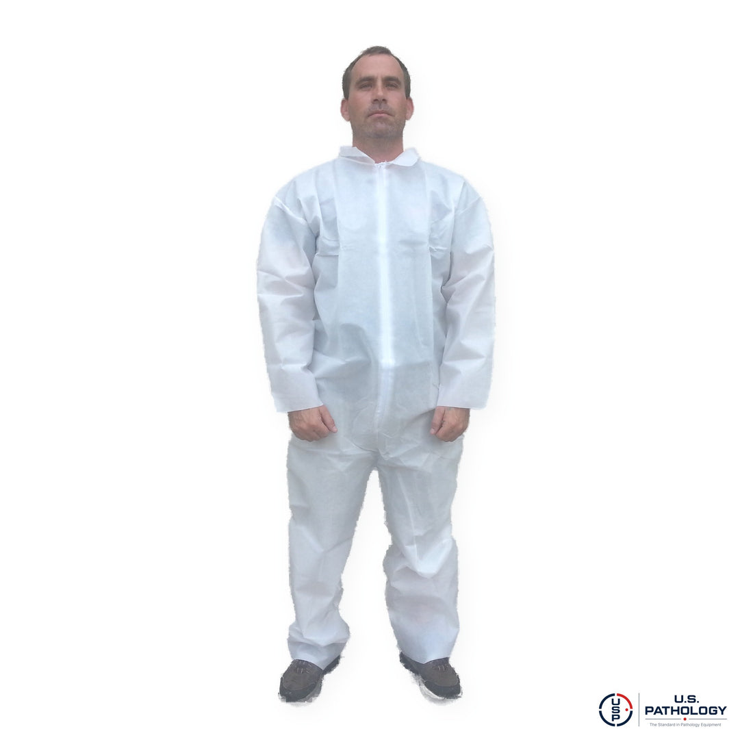 USPE Fluid-Resistant Embalming Coverall, PE-Coated, Zipper Front, Open Wrists & Ankles – Case of 25