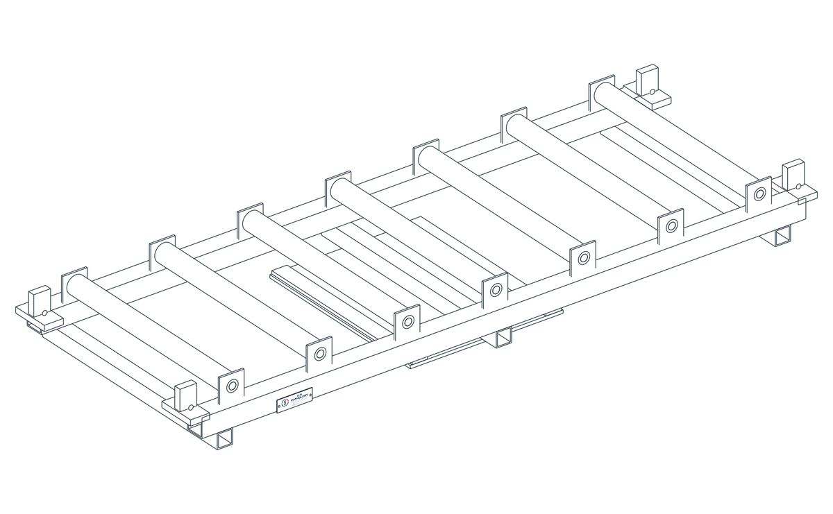 USPE Full-Width Roller Transfer Pallet, USPE-FR7, main view of original editable CAD geometry; unapproved design proposal, not a product photograph