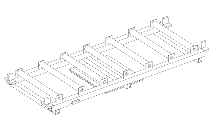USPE Full-Width Roller Transfer Pallet, USPE-FR7, main view of original editable CAD geometry; unapproved design proposal, not a product photograph