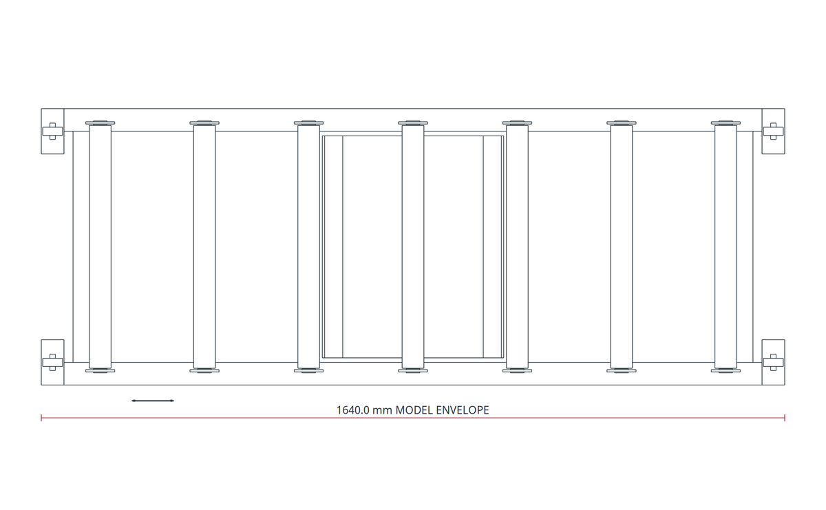 USPE Full-Width Roller Transfer Pallet, USPE-FR7, plan view of original editable CAD geometry; unapproved design proposal, not a product photograph