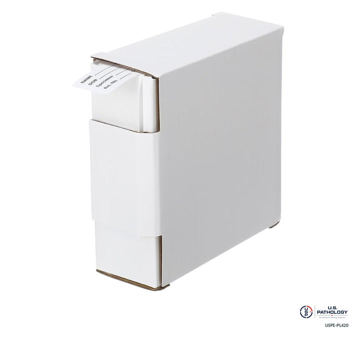 USPE-PL420 reference dispenser-box photograph; 420-label roll; actual USPE packaging subject to confirmation