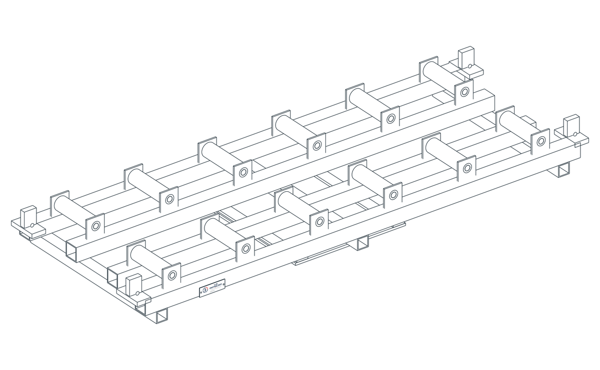 USPE End-Transfer Roller Pallet, USPE-RP12, main view of original editable CAD geometry; unapproved design proposal, not a product photograph