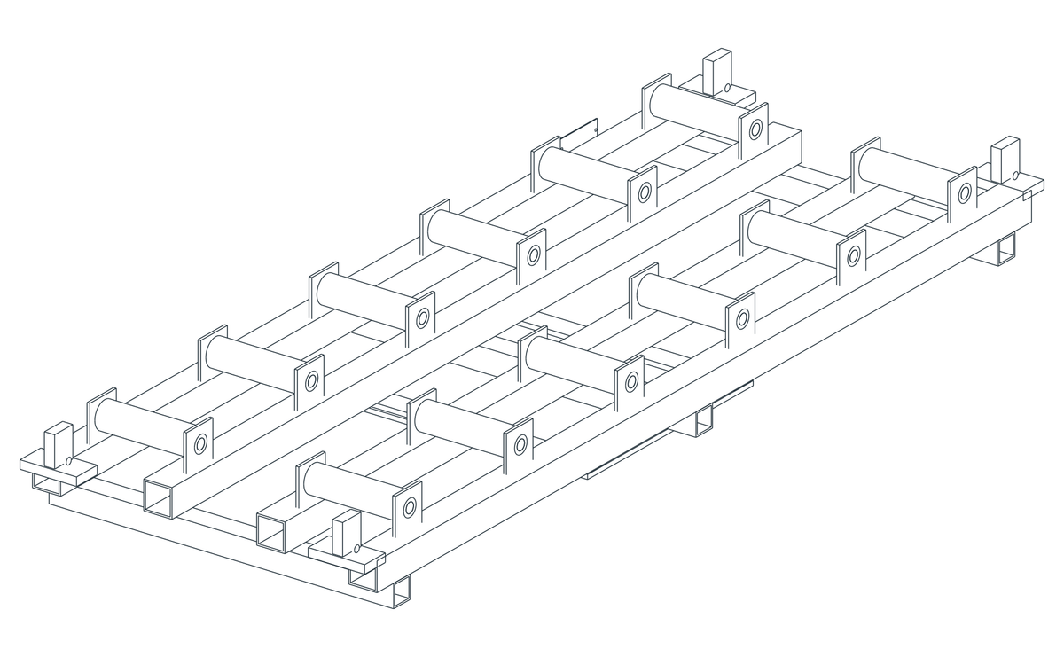 USPE End-Transfer Roller Pallet, USPE-RP12, opposite view of original editable CAD geometry; unapproved design proposal, not a product photograph