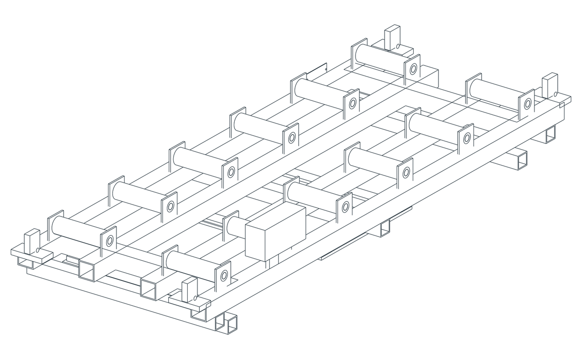 USPE Weighing Roller Pallet, USPE-RP12-S, opposite view of original editable CAD geometry; unapproved design proposal, not a product photograph
