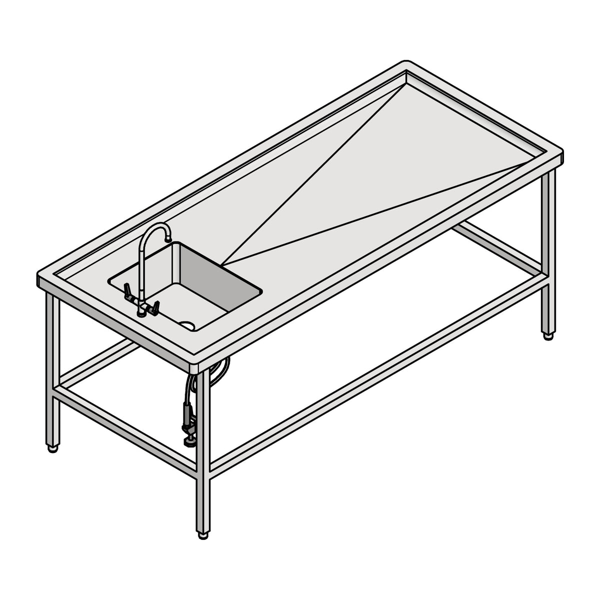 USPE-AT-84S autopsy table with integrated sink, factory CAD drawing
