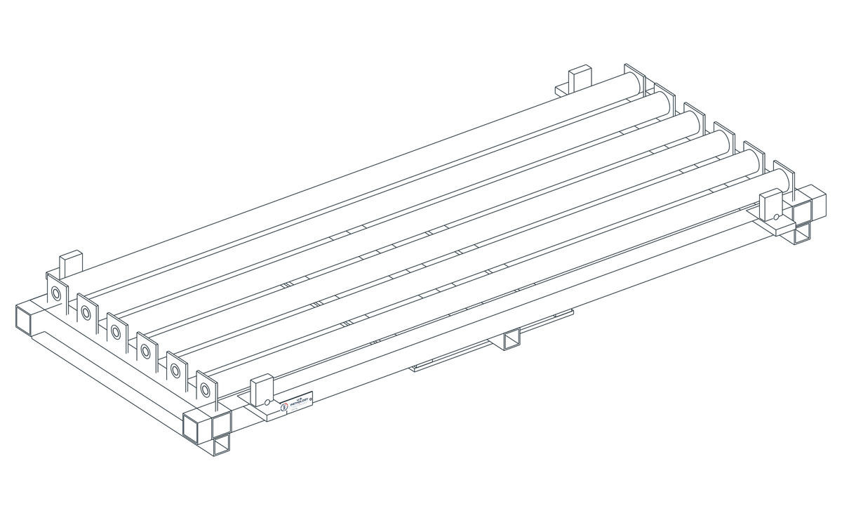 USPE Side-Transfer Roller Pallet, USPE-SR6, main view of original editable CAD geometry; unapproved design proposal, not a product photograph