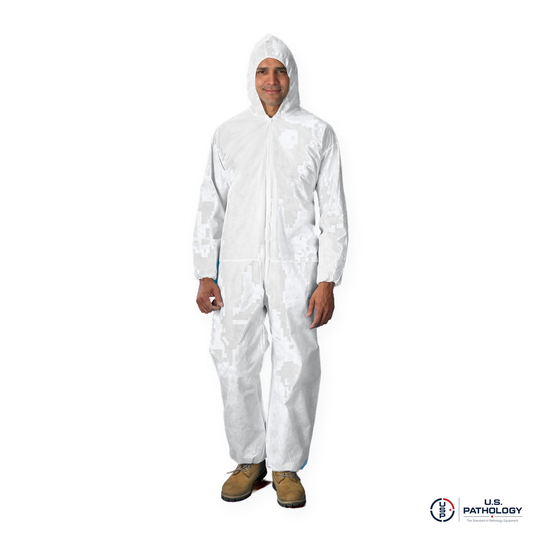 USPE SMS Disposable Coverall, Attached Hood, Elastic Wrists & Ankles – Case of 25