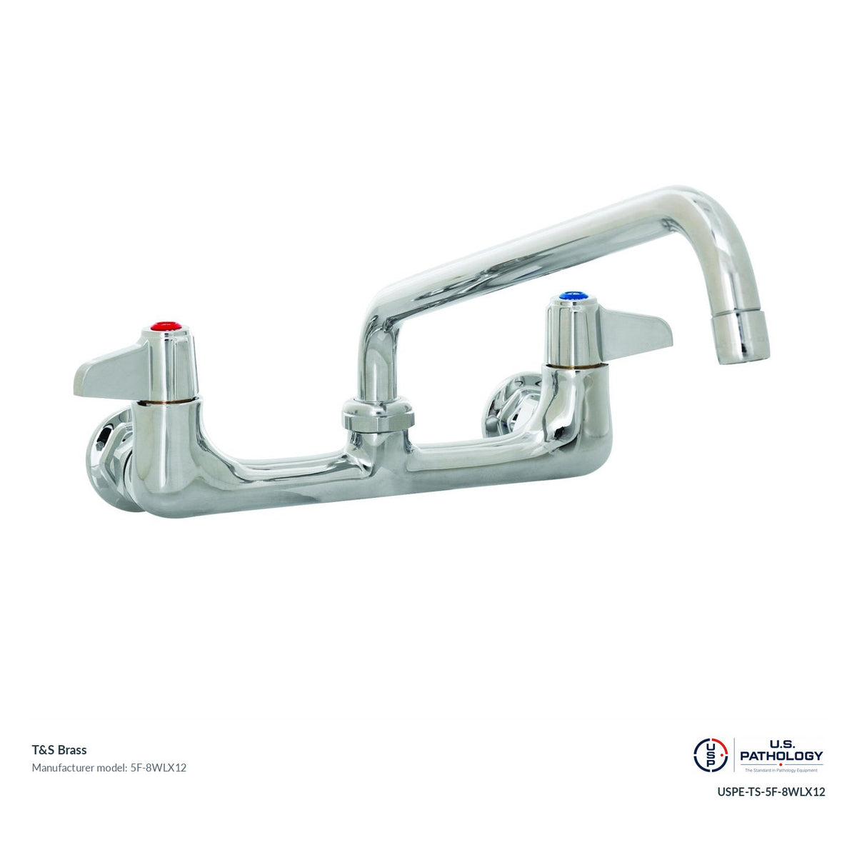 T&S Brass 5F-8WLX12 Wall-mount mixing faucet; genuine T&S manufacturer reference; USPE catalog USPE-TS-5F-8WLX12