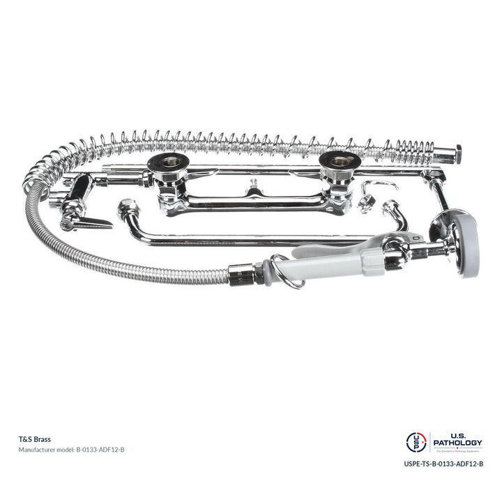 T&S Brass B-0133-ADF12-B Wall-mount pre-rinse faucet with add-on faucet; genuine T&S manufacturer reference; USPE catalog USPE-TS-B-0133-ADF12-B