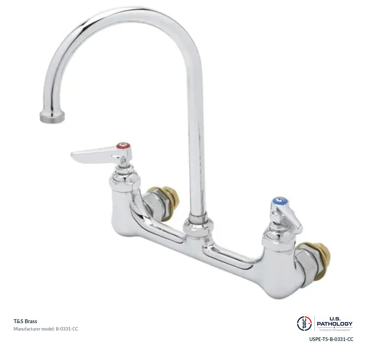 T&S Brass B-0331-CC Wall-mount mixing faucet with gooseneck; genuine T&S manufacturer reference; USPE catalog USPE-TS-B-0331-CC