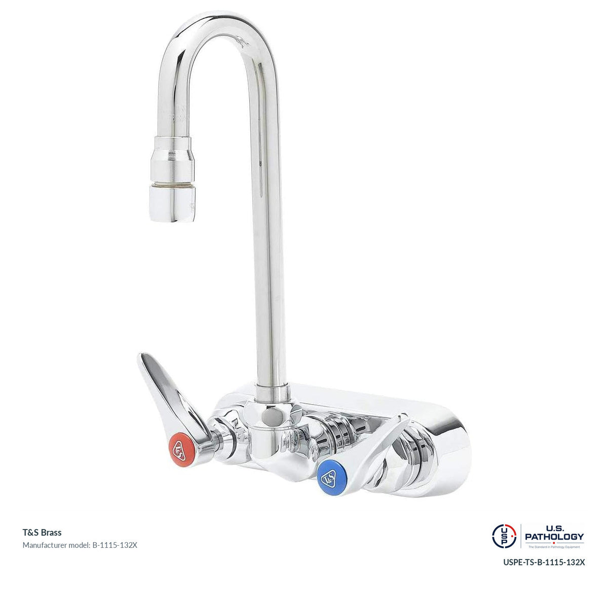 T&S Brass B-1115-132X Wall-mount workboard faucet; genuine T&S manufacturer reference; USPE catalog USPE-TS-B-1115-132X