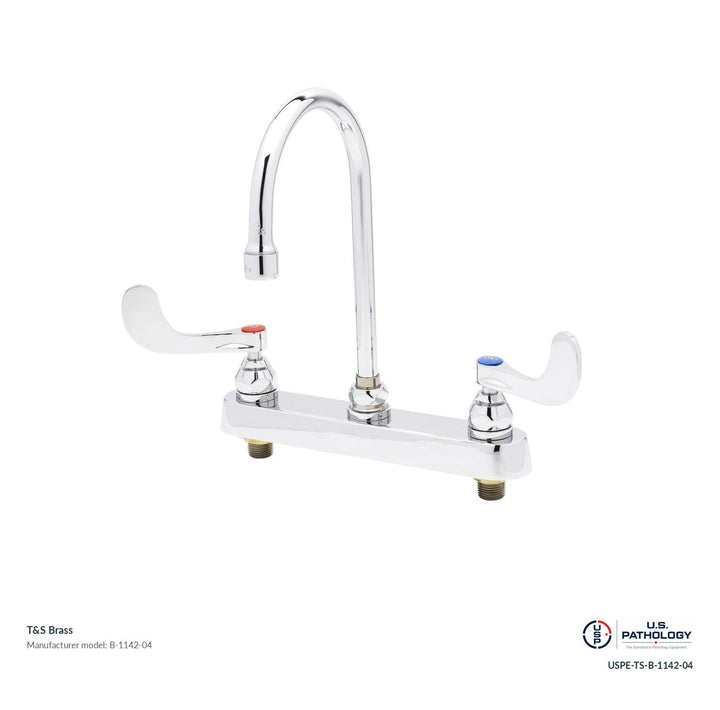 T&S Brass B-1142-04 Deck-mount workboard faucet; genuine T&S manufacturer reference; USPE catalog USPE-TS-B-1142-04