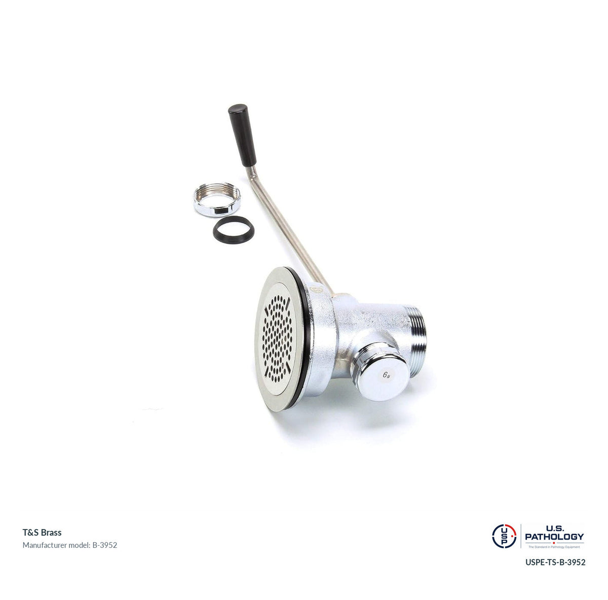 T&S Brass B-3952 Waste drain valve with twist handle; genuine T&S manufacturer reference; USPE catalog USPE-TS-B-3952