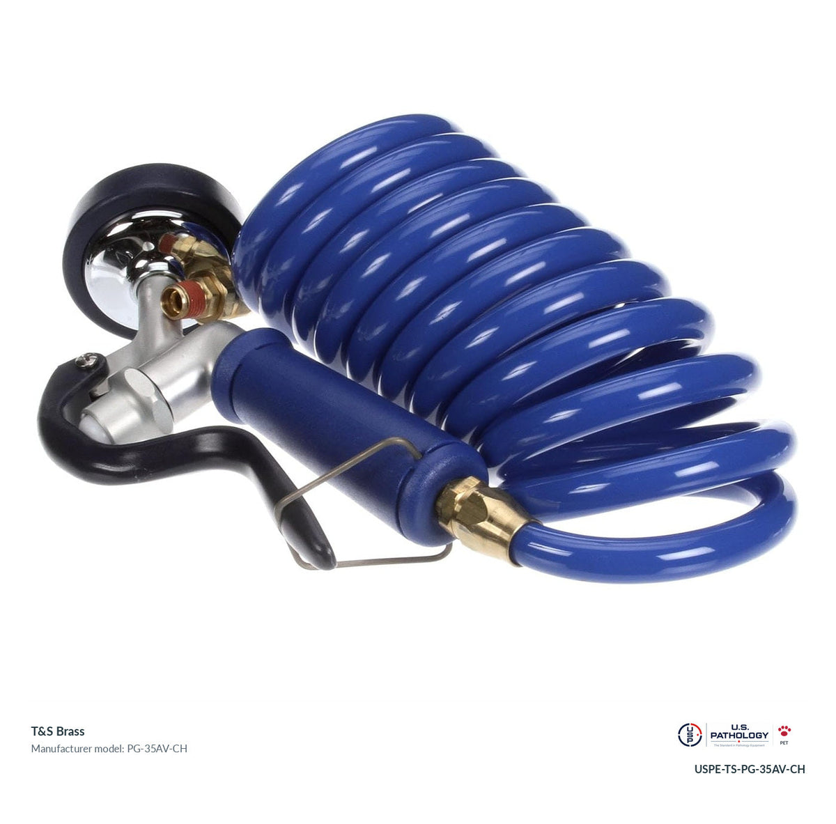 T&S Brass PG-35AV-CH Pet grooming spray valve and coiled hose; genuine T&S manufacturer reference; USPE catalog USPE-TS-PG-35AV-CH