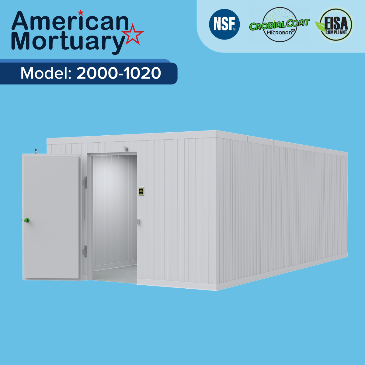 Walk-in body storage cooler for hospital morgue medical examiner coroner high-volume facility
