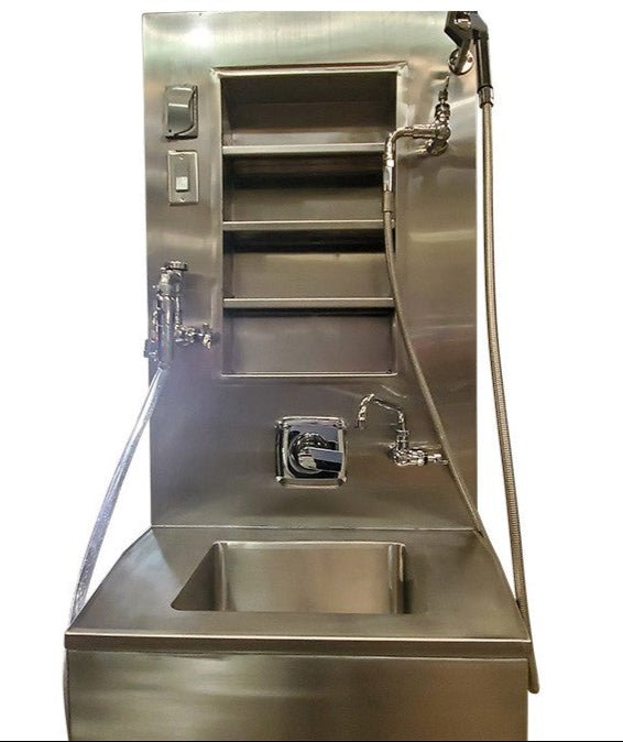 Wall mounted embalming service station faucet and aspirator detail, Model 1036-2
