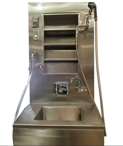 Wall mounted embalming service station faucet and aspirator detail, Model 1036-2