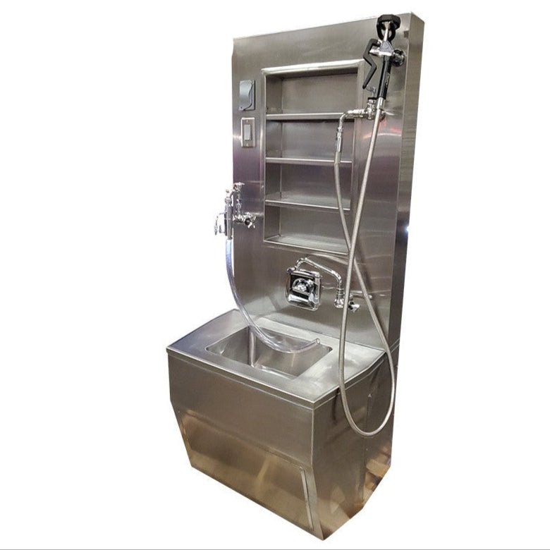 Wall Mount Embalming Service Station Model 1036-2 full unit, stainless steel autopsy sink