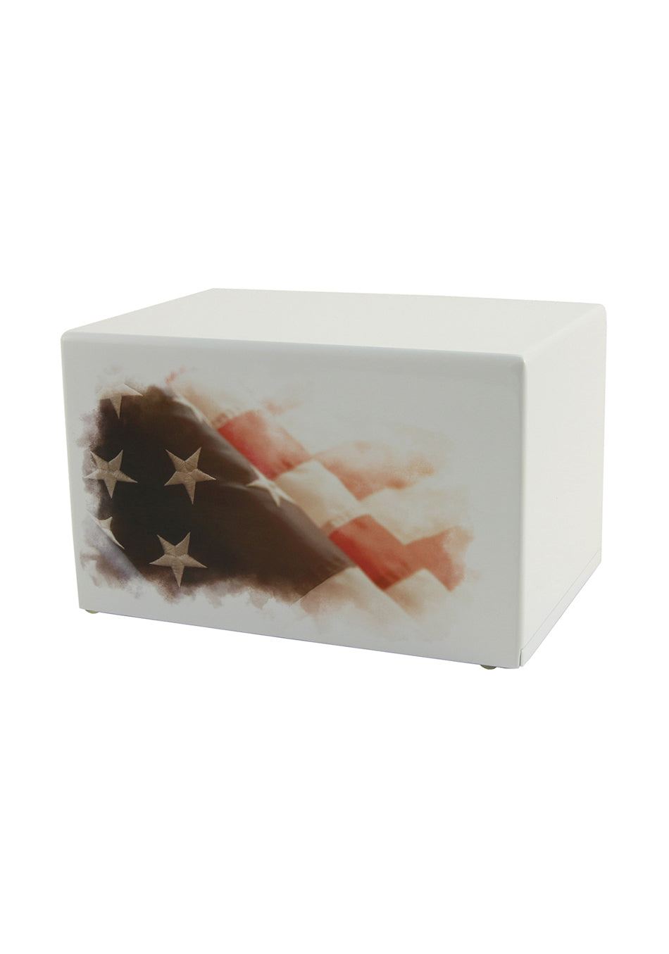 White Wood American Flag Full Size Cremation Urn, Full Size (Adult), 5.5 x 9 x 6.25 in