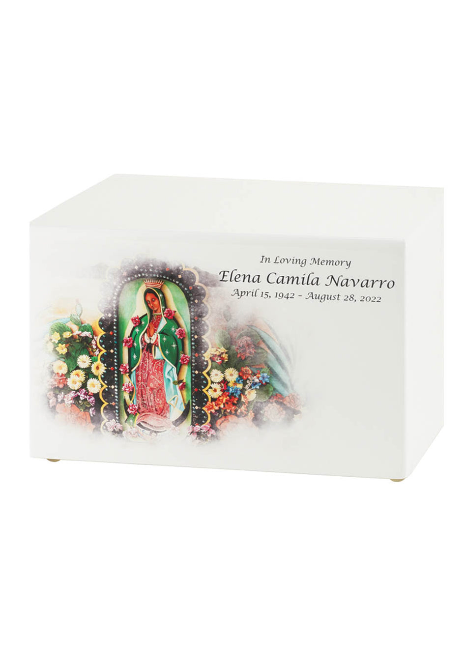 White Wood Our Lady of Guadalupe Full Size Cremation Urn, Full Size (Adult), 5.5 x 9 x 6.25 in