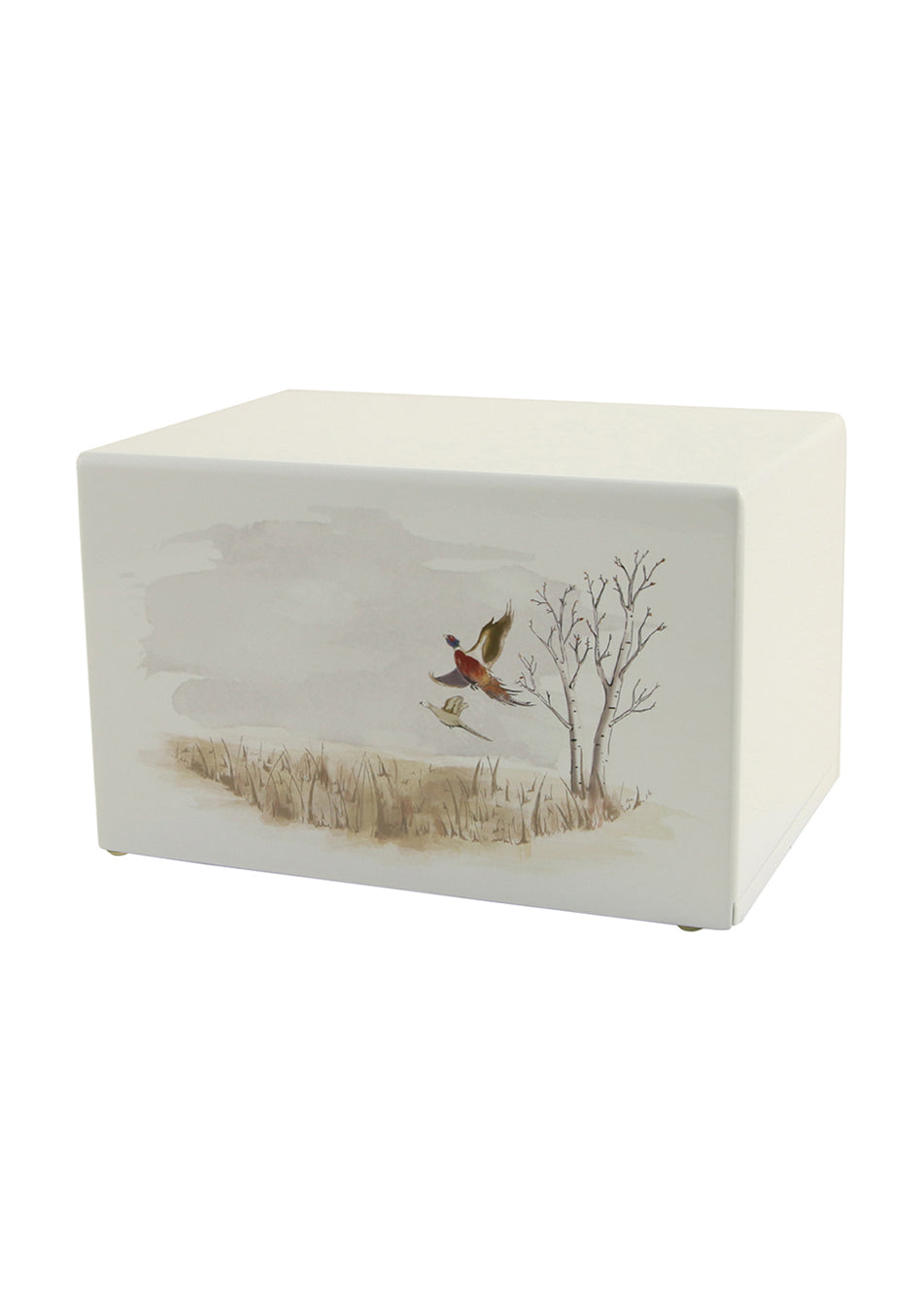 White Wood Pheasants Full Size Cremation Urn, Full Size (Adult), 5.5 x 9 x 6.25 in