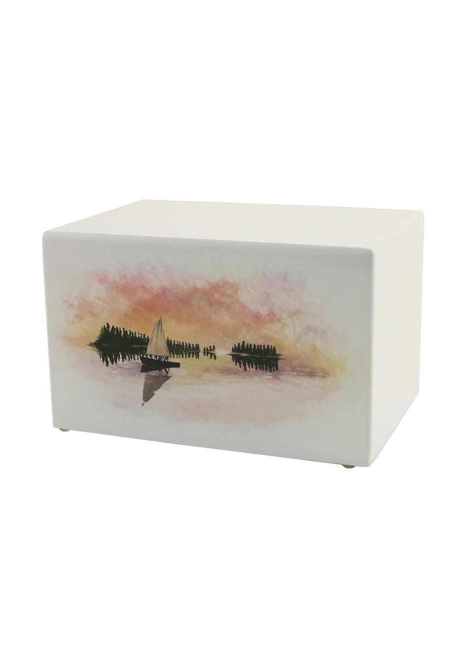 White Wood Sailboat Full Size Cremation Urn