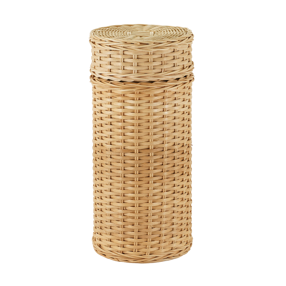 Woven Rattan Scattering Urn, Full size adult scattering urn, 11.9 x 5.4 x 5.4 in