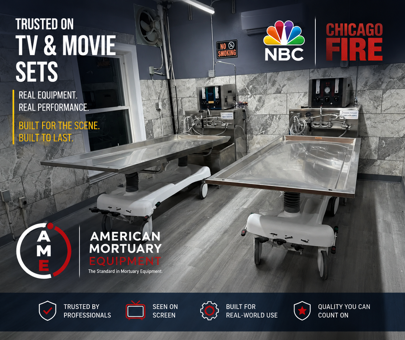 XL Hydraulic Embalming Tables 2-Pack | Trusted on TV & Movie Sets | As Seen on NBC Chicago Fire | Stainless Steel Mortuary Prep Tables | Funeral Home Prep Room | American Mortuary Equipment