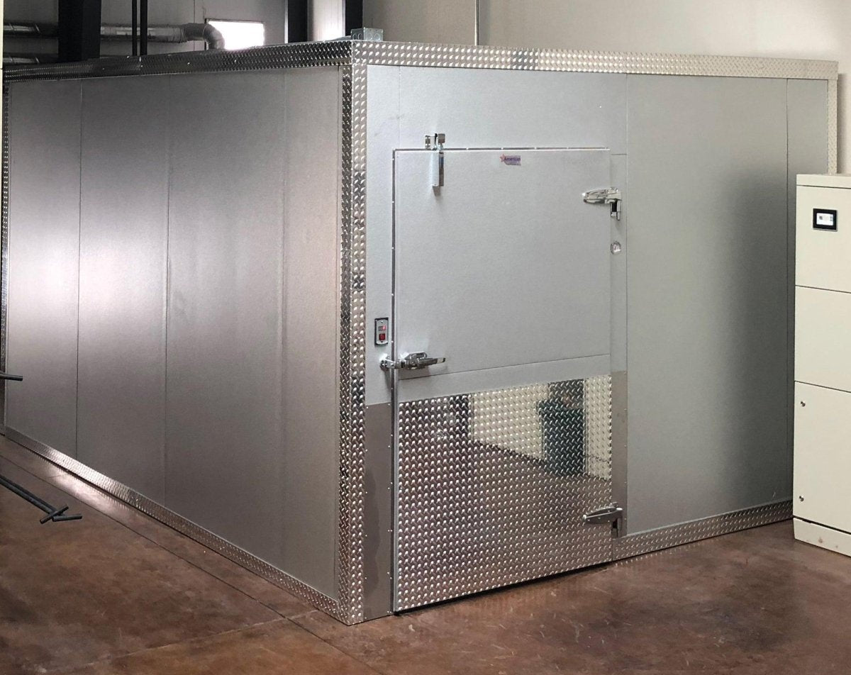 10x20 walk-in mortuary cooler exterior view USA-made NSF-certified modular body storage American Mortuary Equipment
