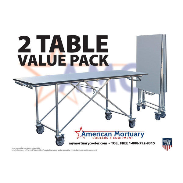 2-Pack Folding Mortuary Dressing Tables | Cadaver Prep Table Bundle | Space-Saving Morgue Dressing Tables | American Mortuary Equipment