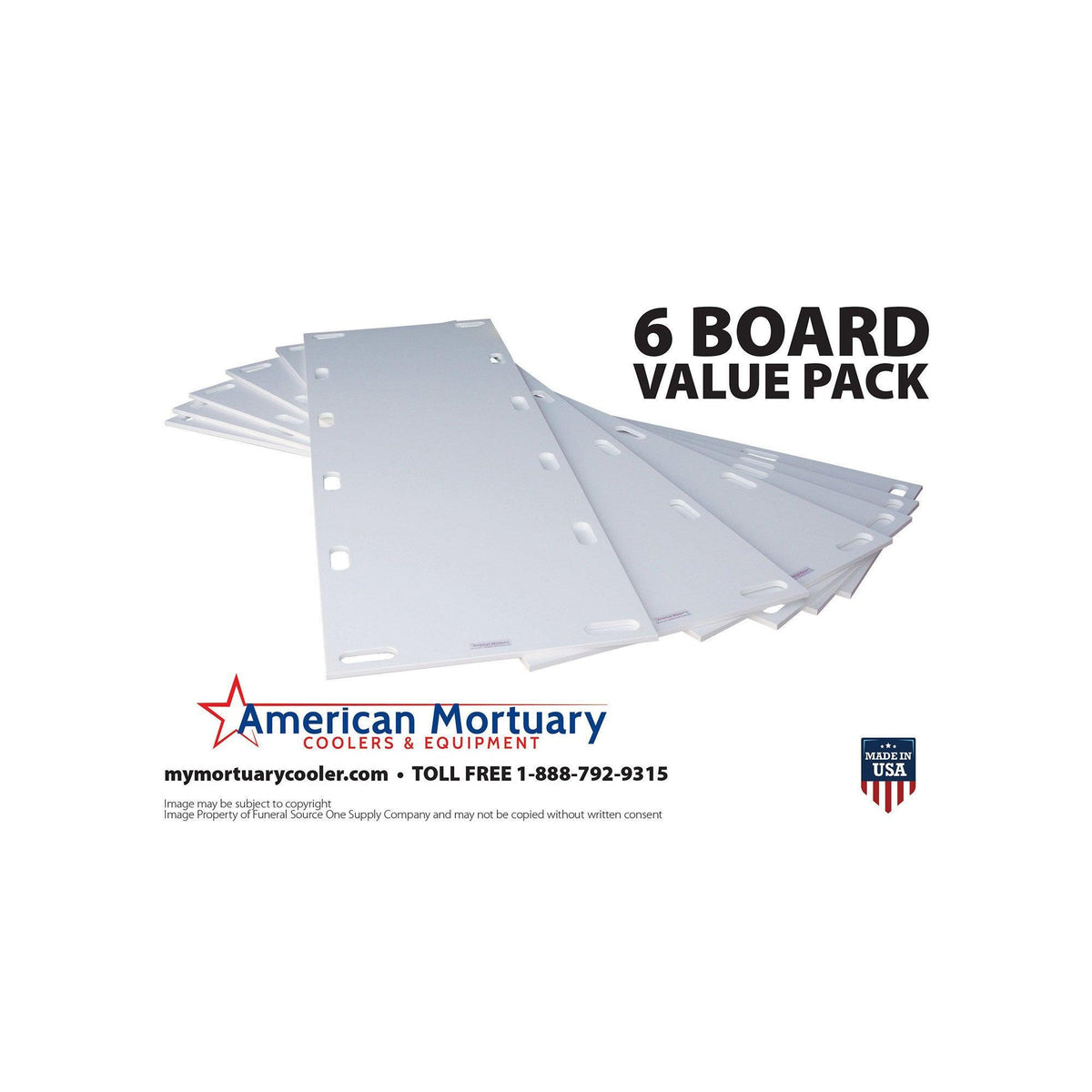 Affordable high-impact plastic body boards — 6-pack bulk configuration view | Funeral Source One mortuary body boards