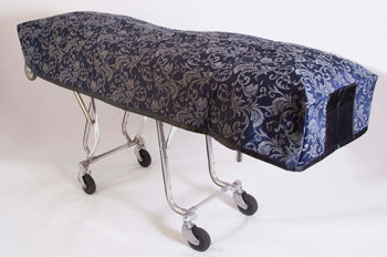 Premium quilted mortuary cot cover and pillowcase in Bristol navy blue fabric