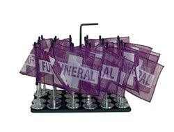 Metal funeral procession flag carrier plate with handle holding magnetic flags