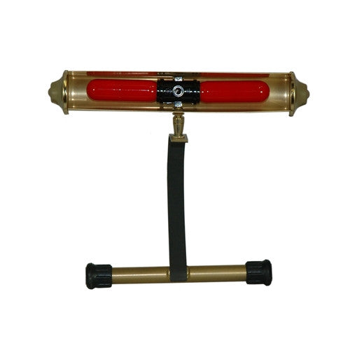 Polished brass casket facial lamp hanging on casket lid with soft tinted bulbs