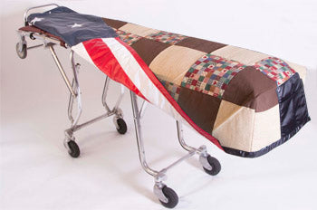 Premium quilted mortuary cot cover harvest brown patchwork — alternate fabric view | Funeral Source One