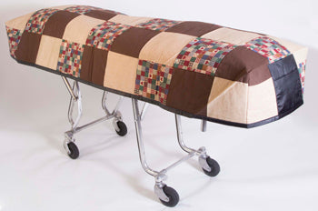 Premium quilted mortuary cot cover and pillowcase in harvest brown patchwork