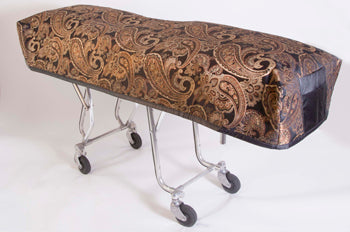 Premium quilted mortuary cot cover and pillowcase in Kingsley black fabric