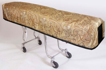 Premium quilted mortuary cot cover and pillowcase in Kingsley gold fabric
