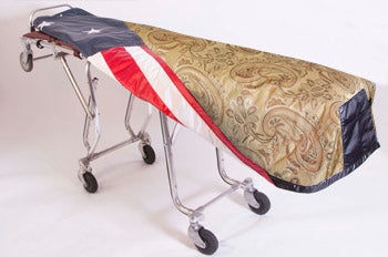 Premium quilted mortuary cot cover Kingsley gold — alternate cover view | Funeral Source One
