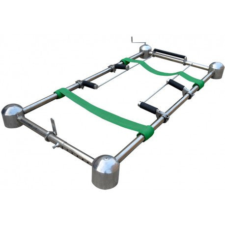 Chrome-plated graveside casket lowering device with roller placers — alternate configuration view | Funeral Source One