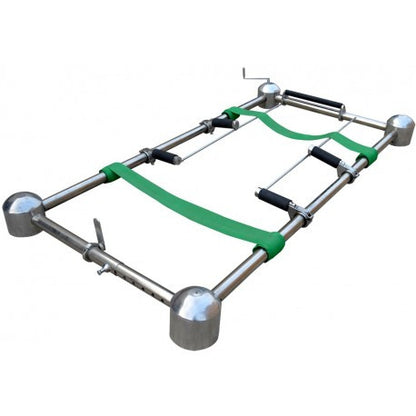 Chrome-plated graveside casket lowering device with roller placers — alternate configuration view | Funeral Source One