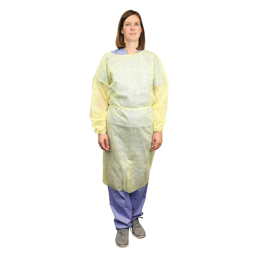 Universal use yellow isolation gown, fluid-resistant mortuary PPE