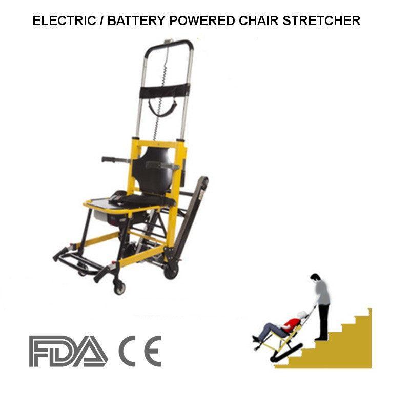 Battery powered stair chair stretcher folded profile, compact powered removal equipment