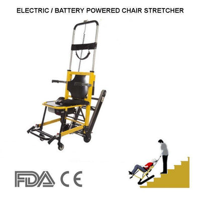 Battery powered stair chair stretcher folded profile, compact powered removal equipment