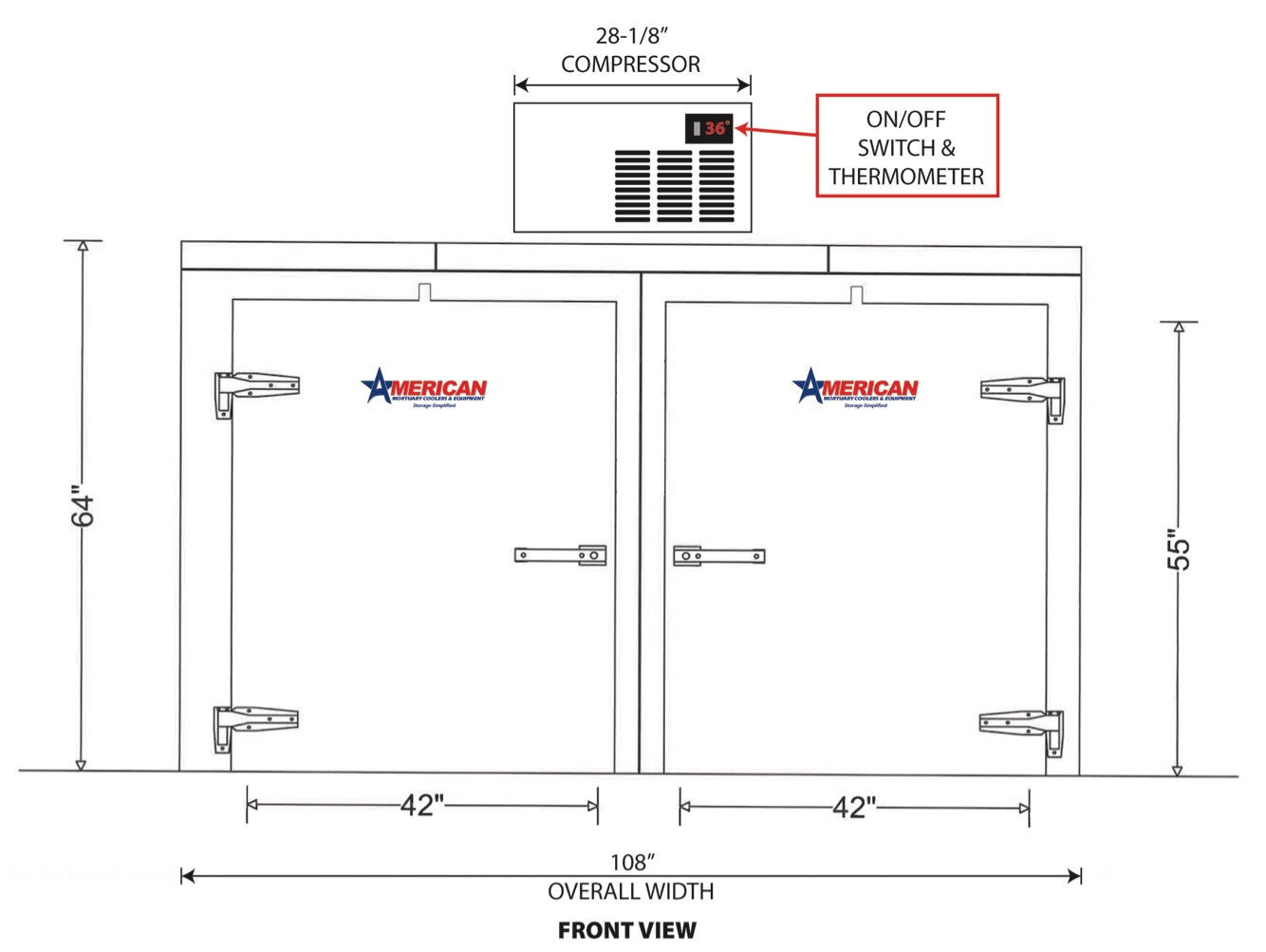 6-Body Dual-Door Walk-In Mortuary Cooler | Model AMC-3x3-S | Dual-Compartment Cadaver Cold Storage | American-Made