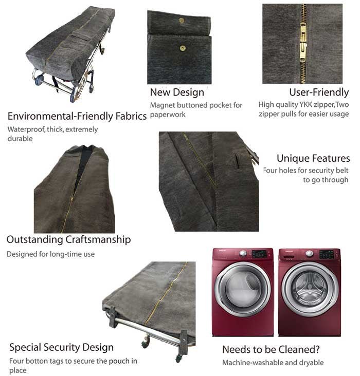 Model 335 premium plush cot pouch interior detail, dignified transfer lining