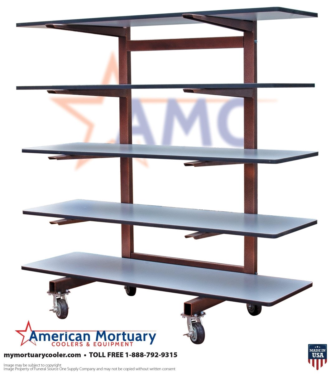 Premium 5-tier cantilever mortuary storage rack, high-density walk-in cooler racking