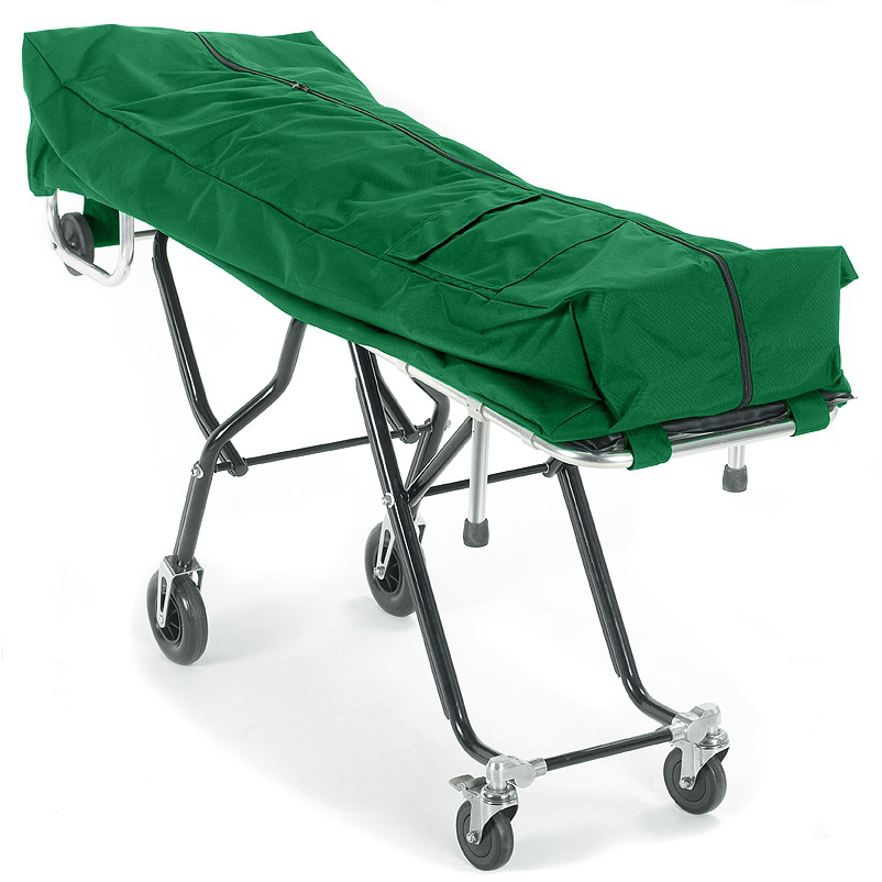 TITAN oversized mortuary cot pouch in hunter green, heavy-duty nylon bariatric cot cover with dual zippers
